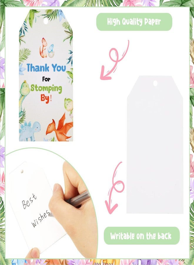 Serencatcher 50pcs Dinosaur Thank You Tags, Dinosaur Baby Shower Decorations, Thank You for Stomping by Gift Name Tags with String for Dino Dinosaur Themed Birthday Gender Reveal Party Favors - Image 5